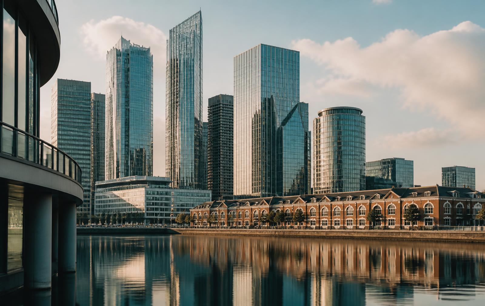 International business district with heritage and modern architecture